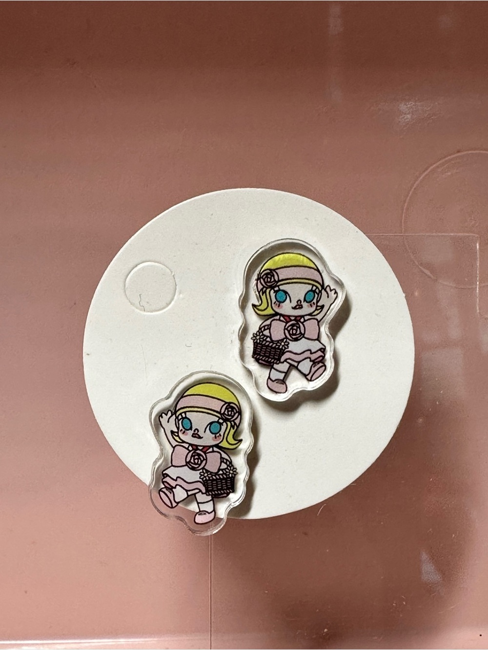 Cute Cartoon Girl Pink and Yellow Acrylic Earrings